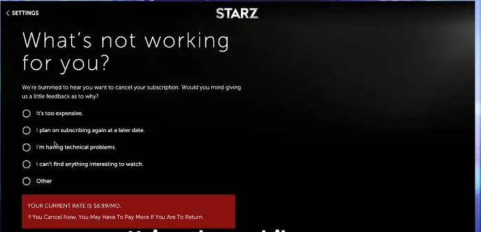 choose the reason and hit continue cancel button