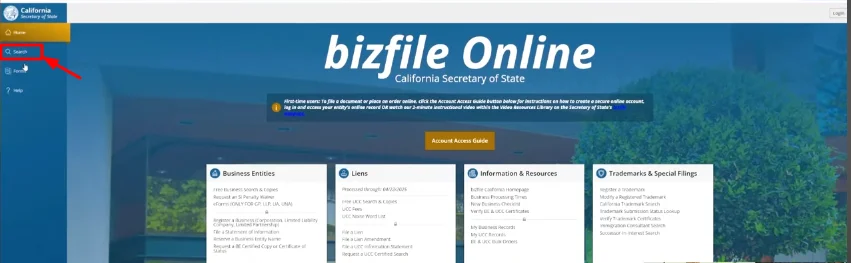 bizfile search button