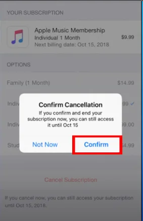 Apple Music subscription cancellation