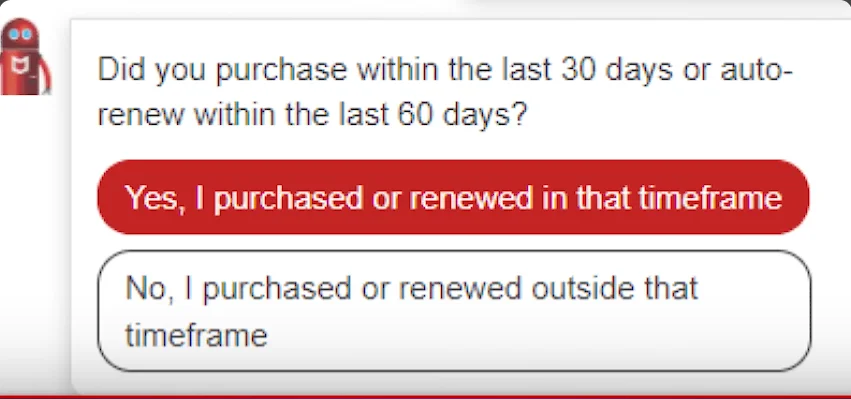popup after choosing cancellation 