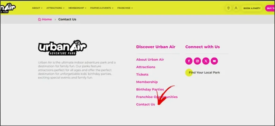Urban Air contact us button