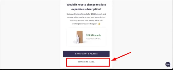 continue to cancel button