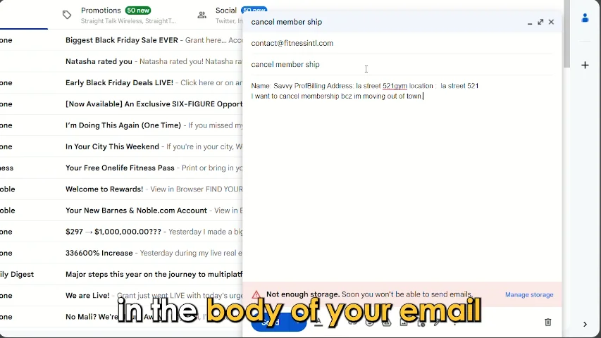 email addressing details to cancel la fitness membership