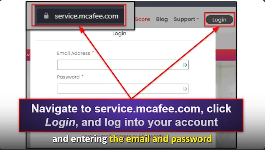 services after login mcafee