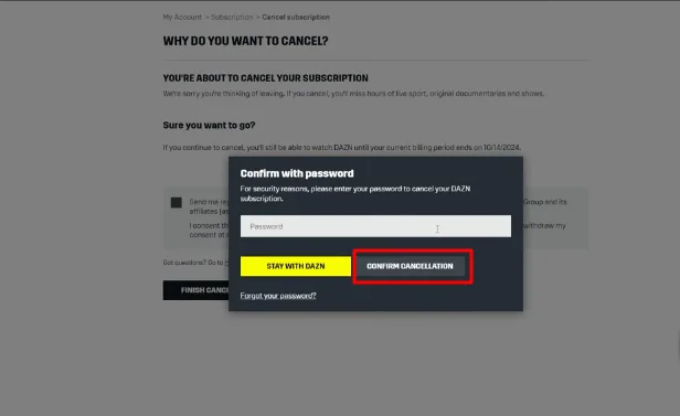 enter your password and confirm cancellation