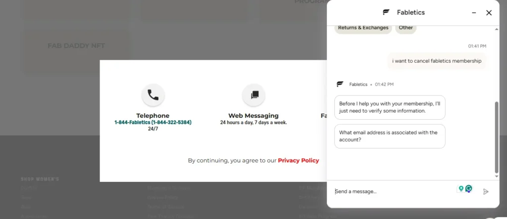 chatbot of fabletics