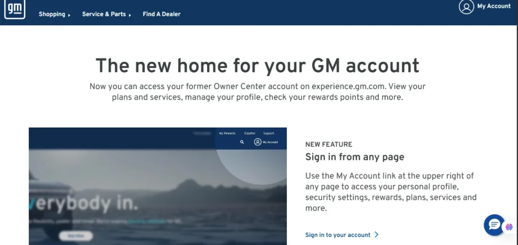 GM website for Onstar account