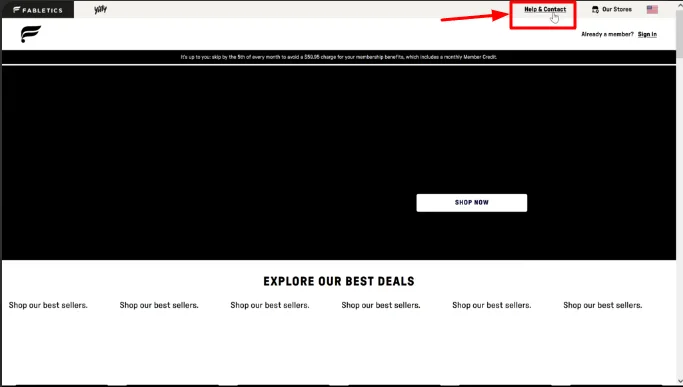 help & contact button on fabletics site