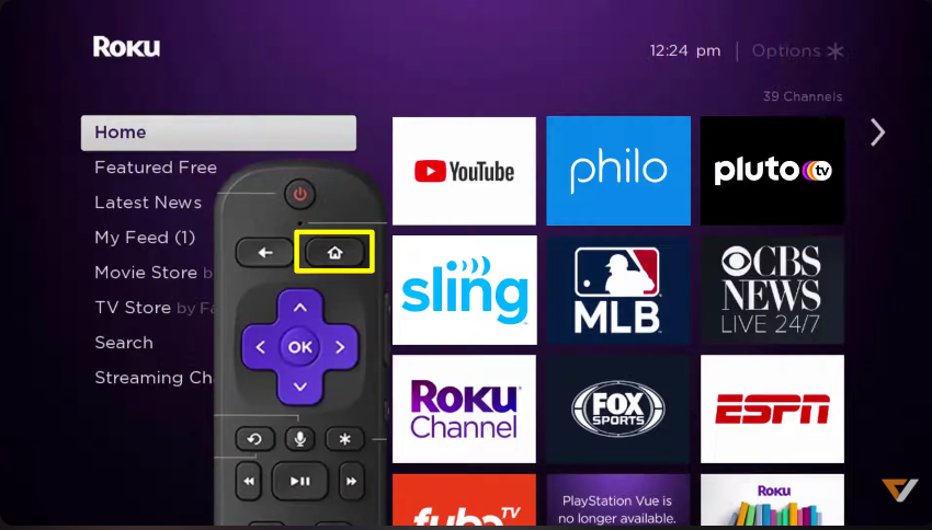 home button on roku tv