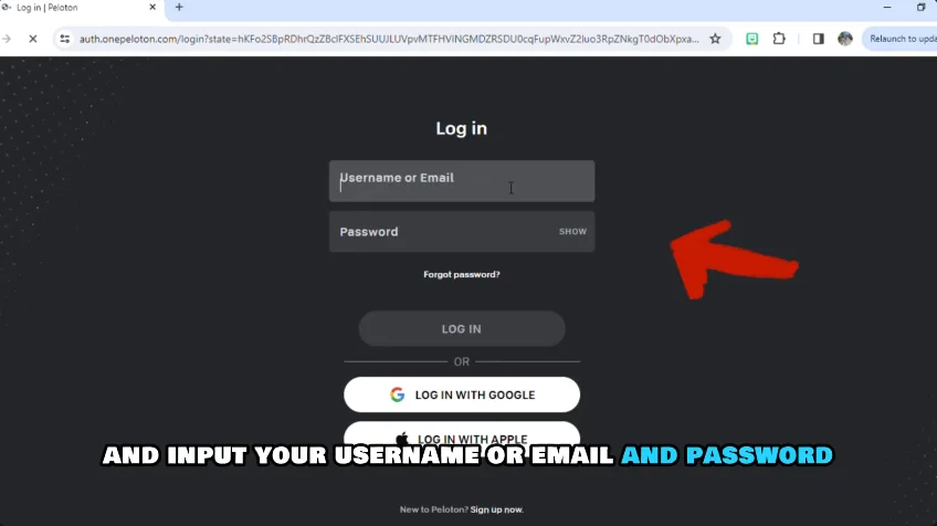 login form of peloton website