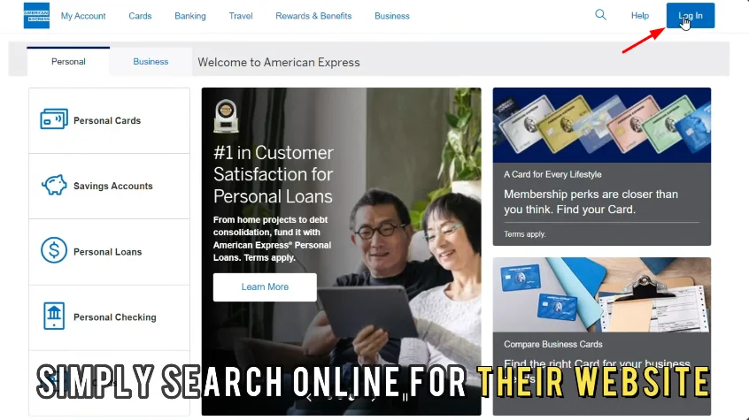 login button american express card website