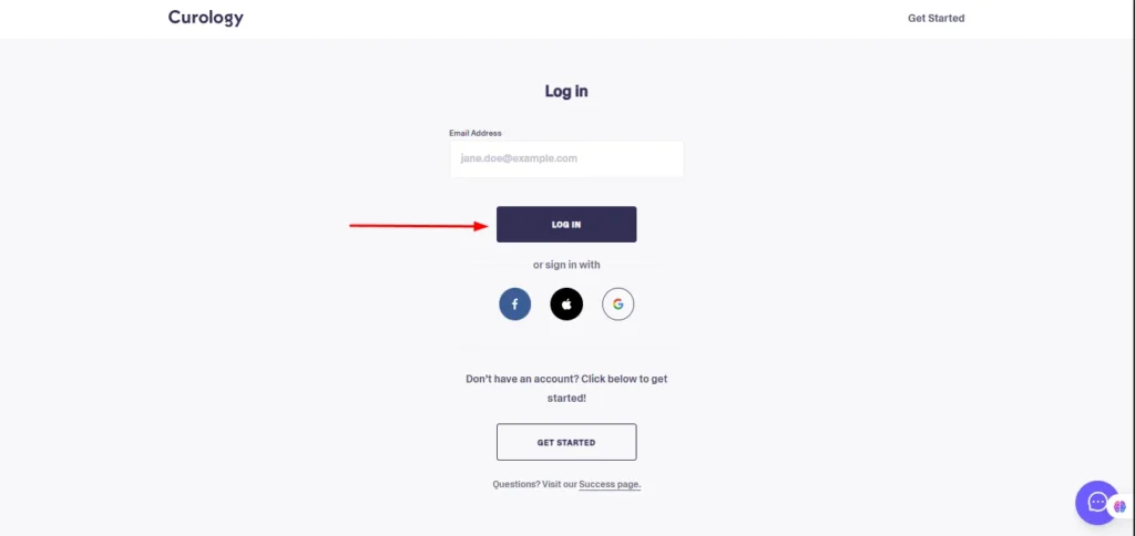 login form of curology