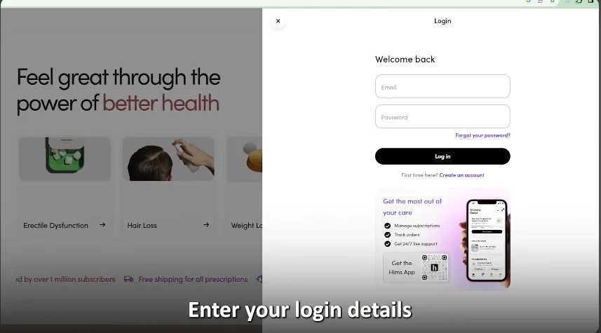 login your Hims account