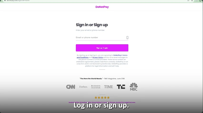 login or signup for donotpay