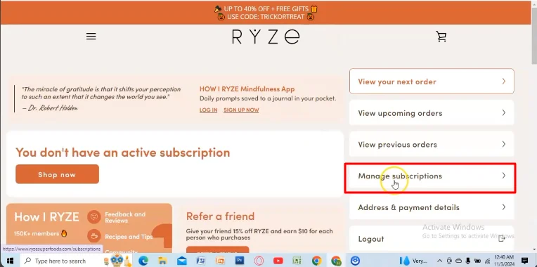 ryze manage subscription