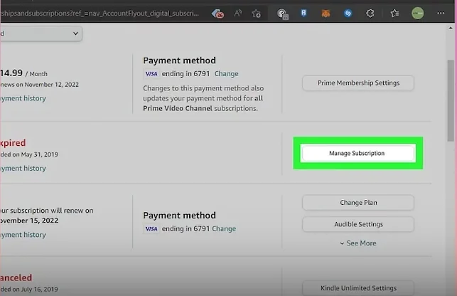 manage subscription button 
