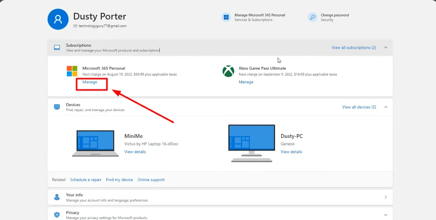 manage subscription button 