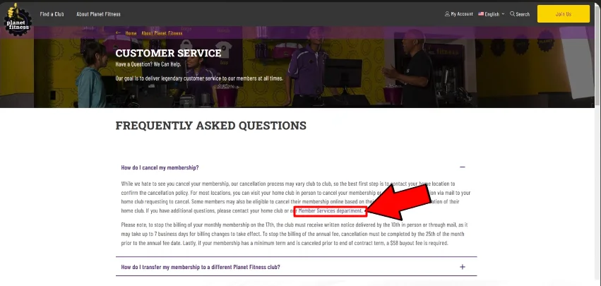 member service department planet fitness