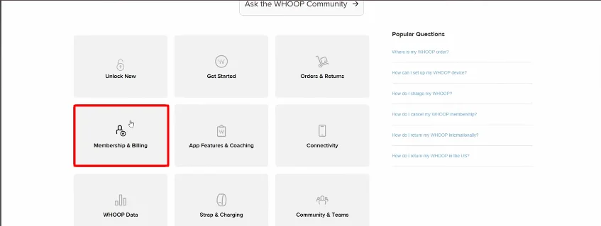 membership and billing section of whoop