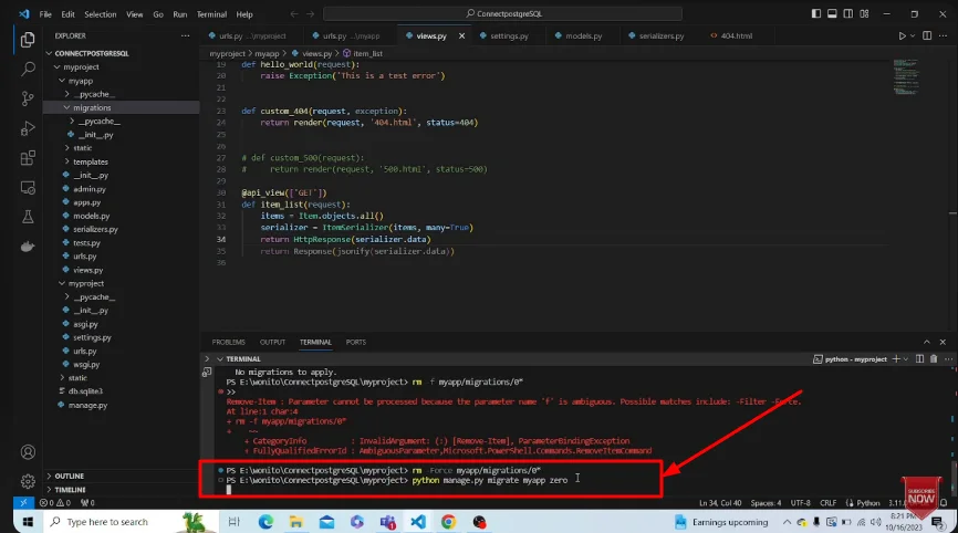recreate migration files of django