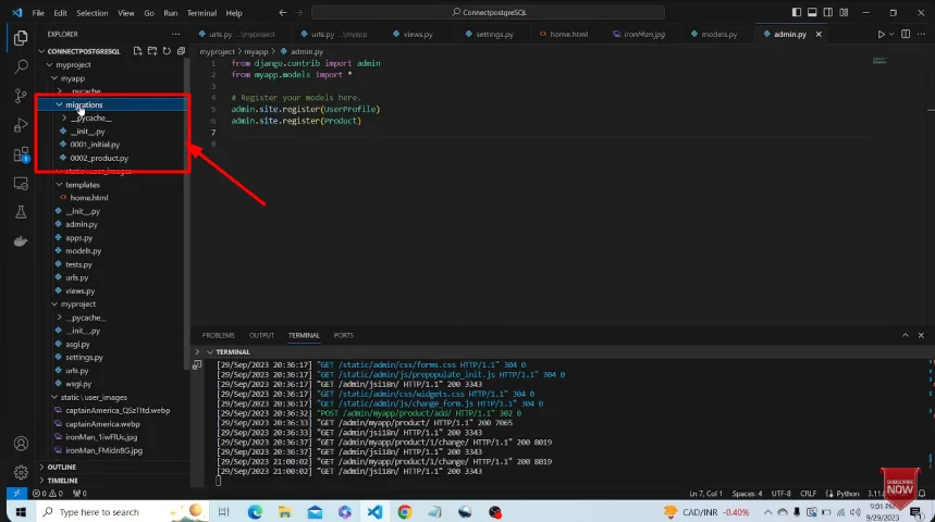 migrations of django in vscode 