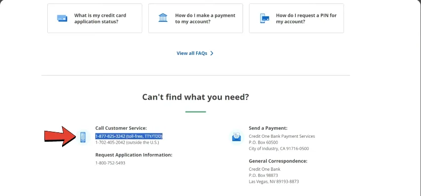 Credit One Card phone number