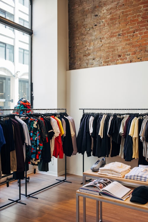 clothes hanging in a shop