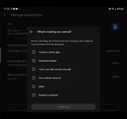 reason box for cancellation