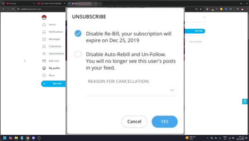 unsub the active subscription