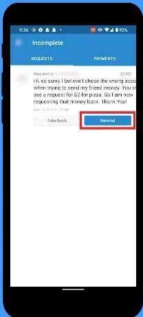 remind the payment