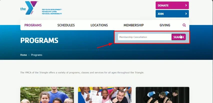 search the membership cancellation on ymca website