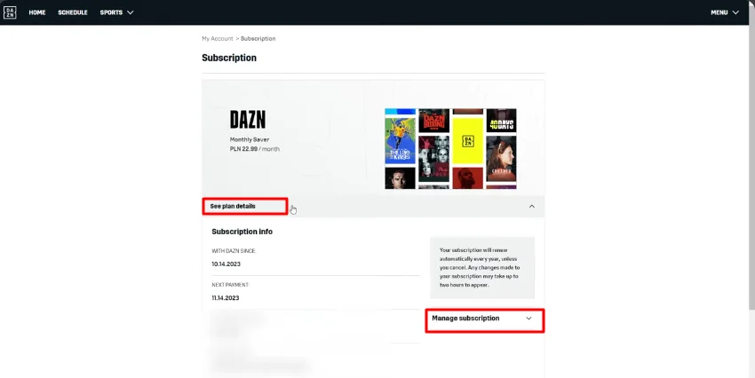see your plan and manage subscription of dazn