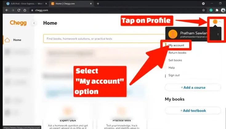 my account on chegg site