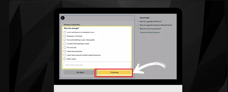 select the reason and click continue 