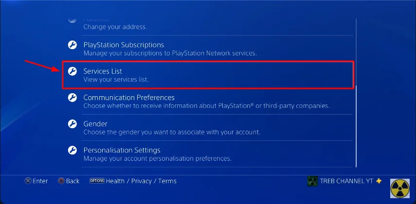service list button playstation
