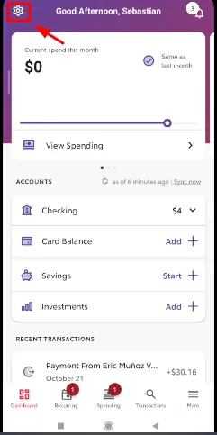 Rocket Money app settings button