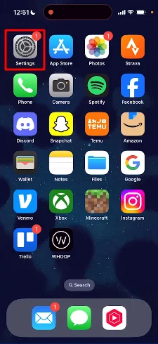 settings app on iphone