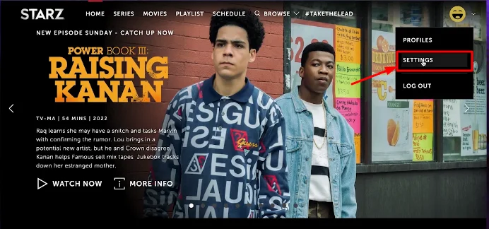 settings button of starz