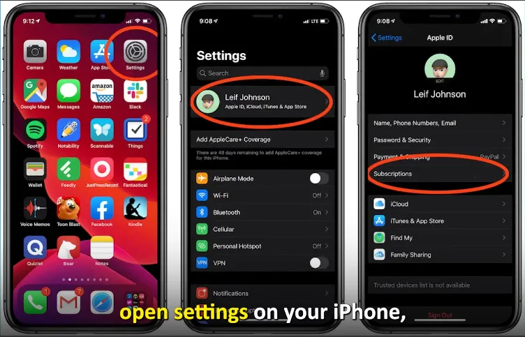 settings of iphone to close tinder subscription