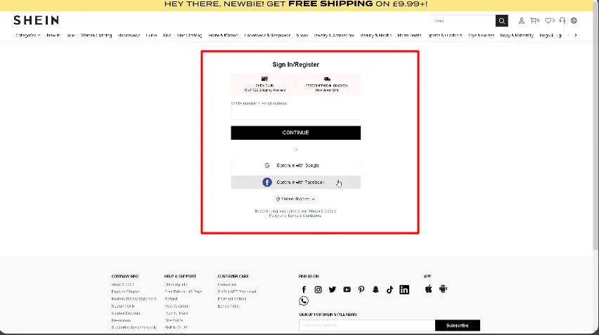 SHEIN login