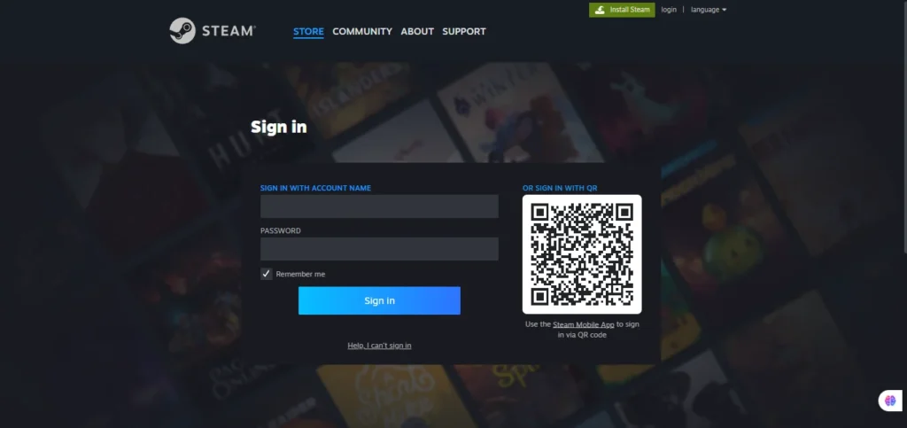 steam login form