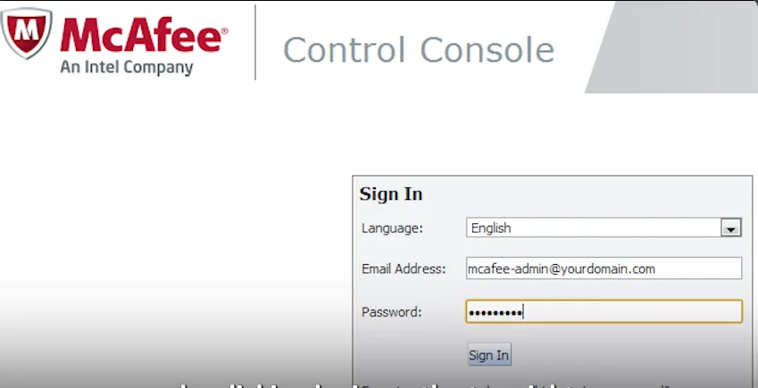 sign in form of mcafee