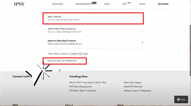 skip a month or a cancellation of membership