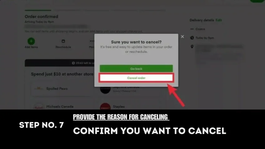 confirm to cancel the instacart order