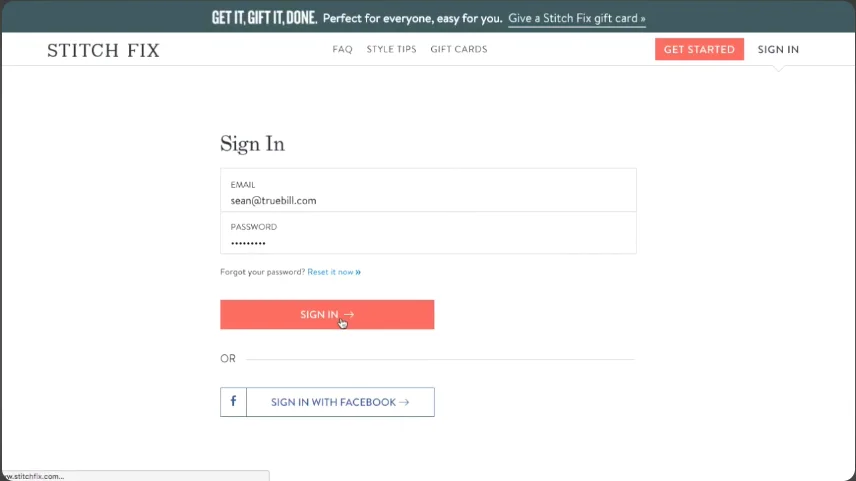 Stitch Fix sign in page 