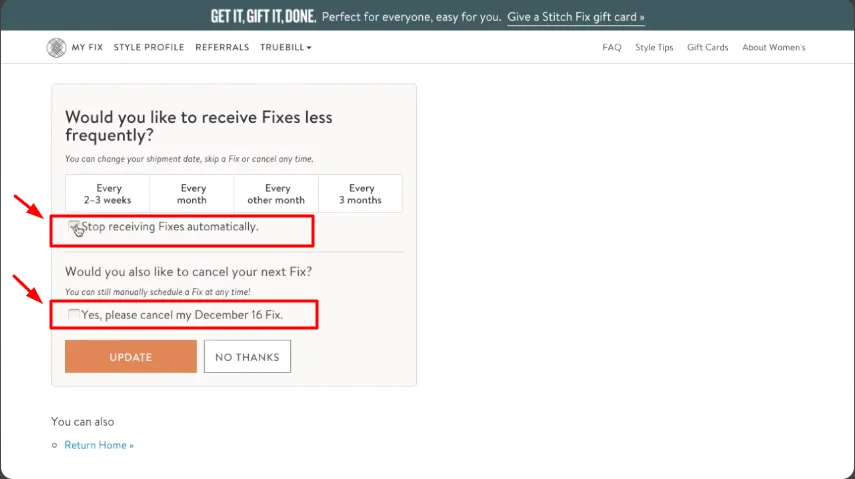 Stitch Fix stop receiving fixes 