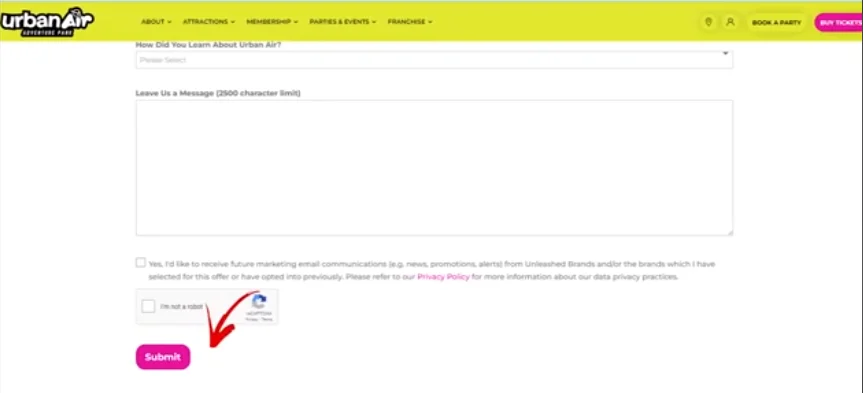 Urban Air submit form button