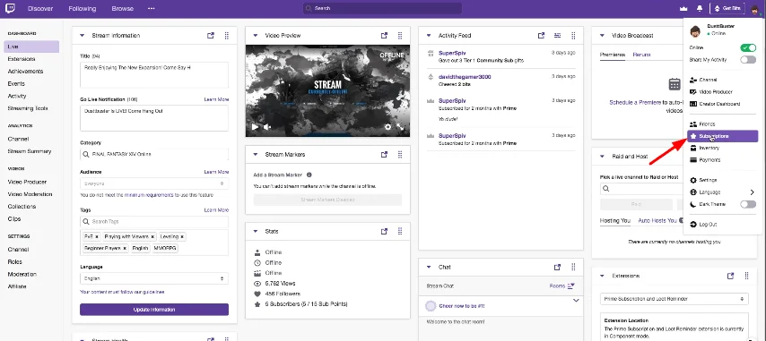 subscription button of twitch