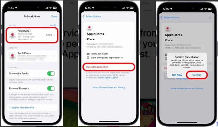 AppleCare+ subscription and cancellation