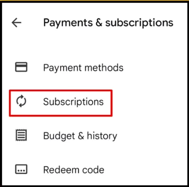 subscriptions option on google play store